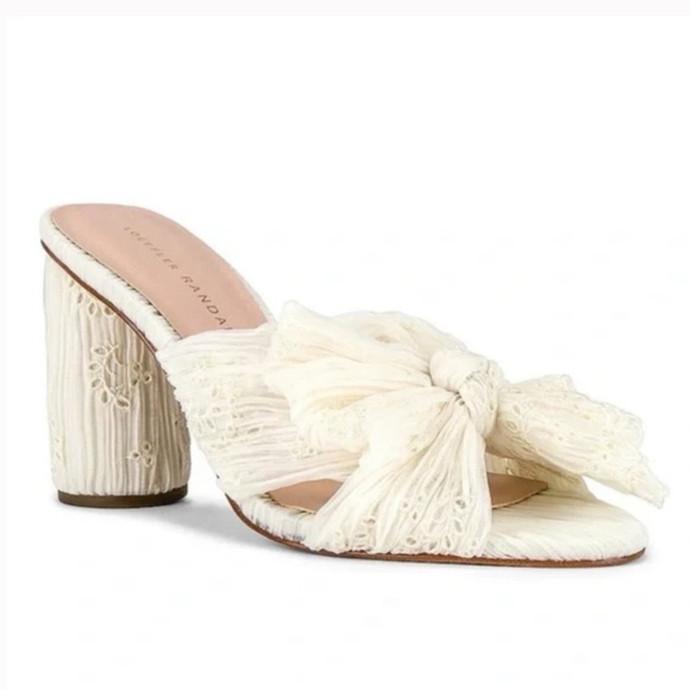 Loeffler Randall nib penny knot mule pearl broderie lace lamé size 7